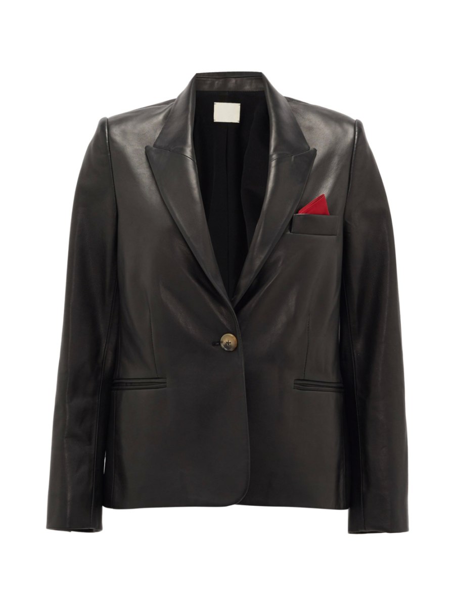 Veste boutonnée en cuir noir du style blazer