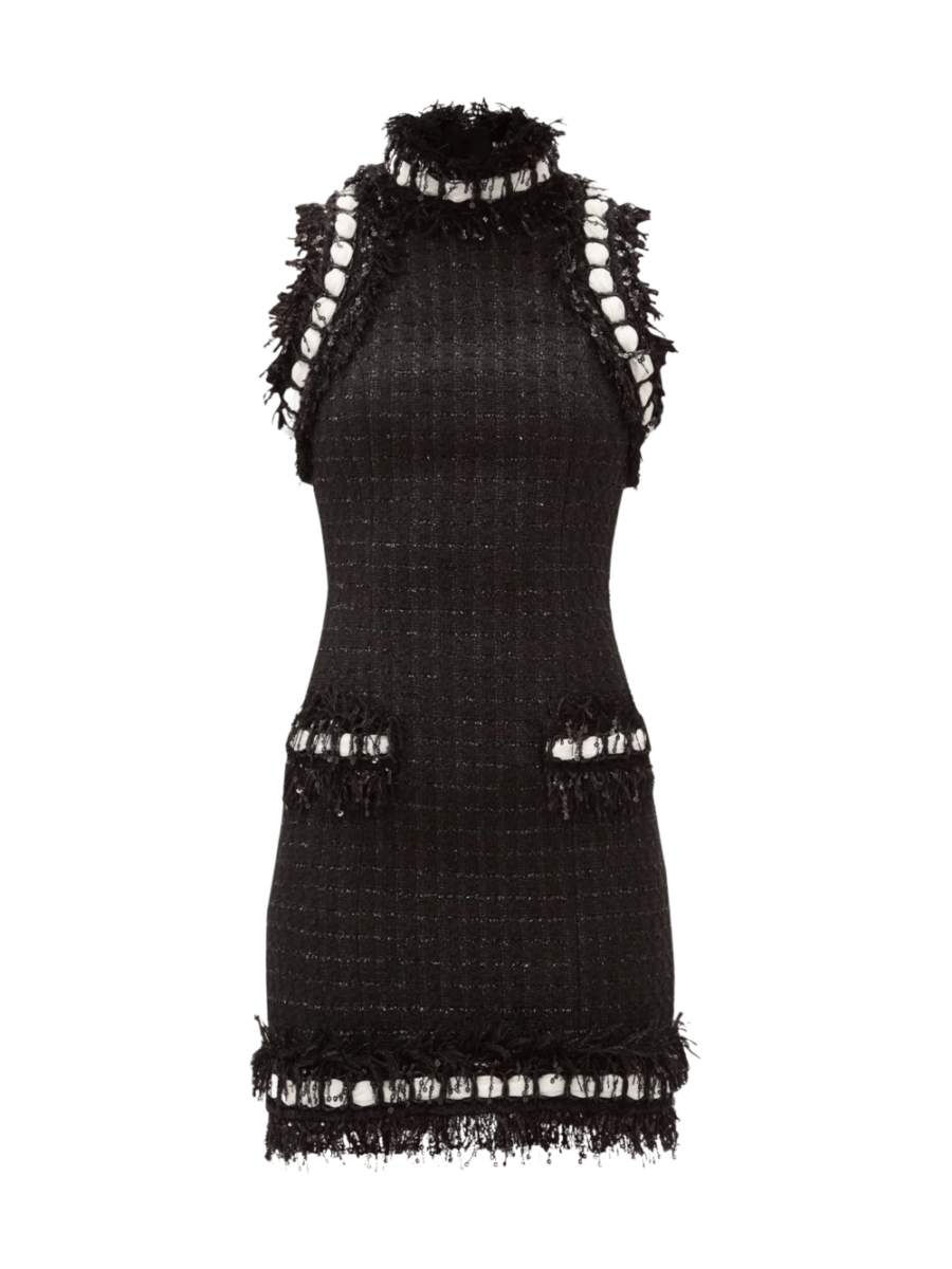 Robe droite pour femme en tweed à carreaux