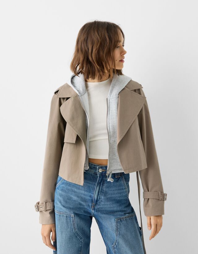 Bershka Blouson Trench Court Boucle Femme