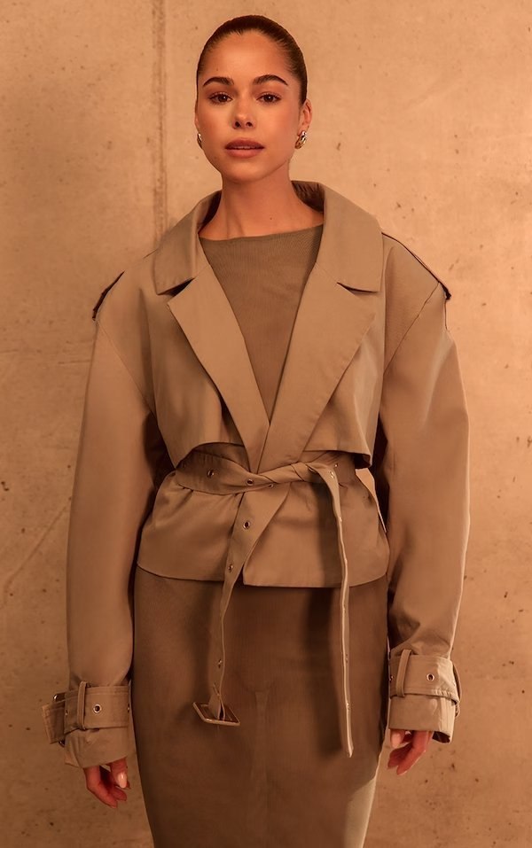 PLT Label Trench court taupe à ceinture