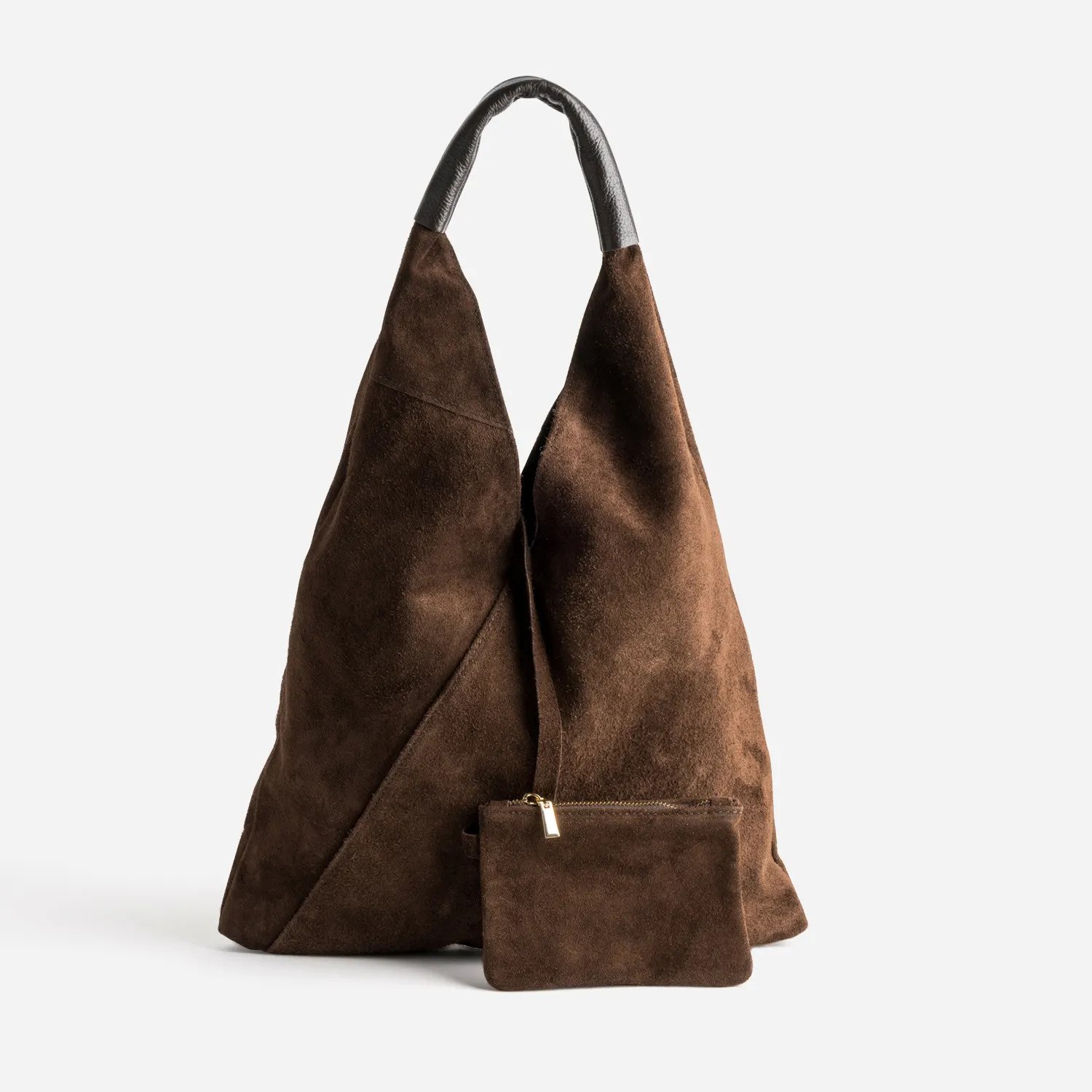 Sac hobo TEXTO marron cuir velours