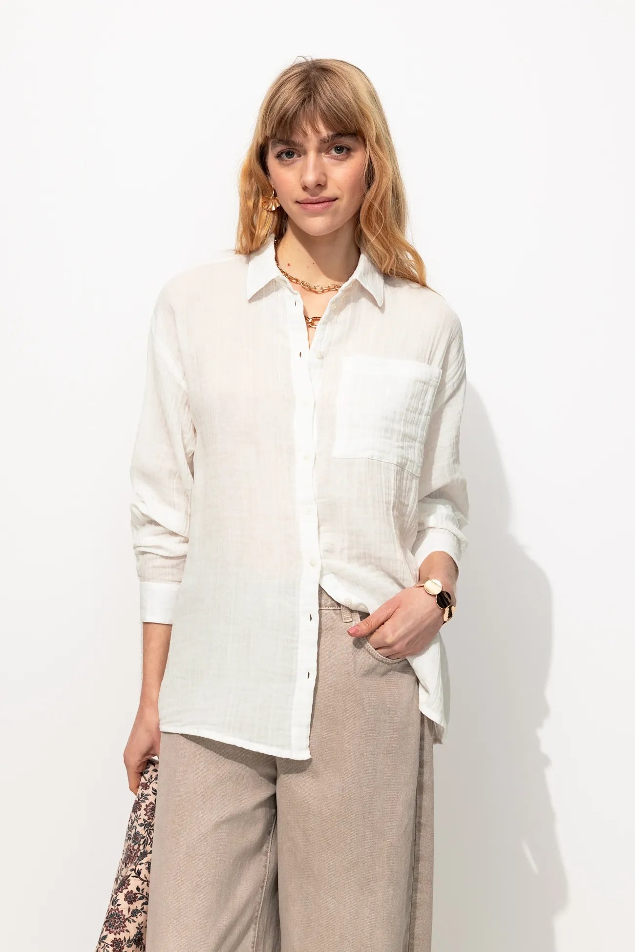 Chemise en gaze de coton Femme – Ecru