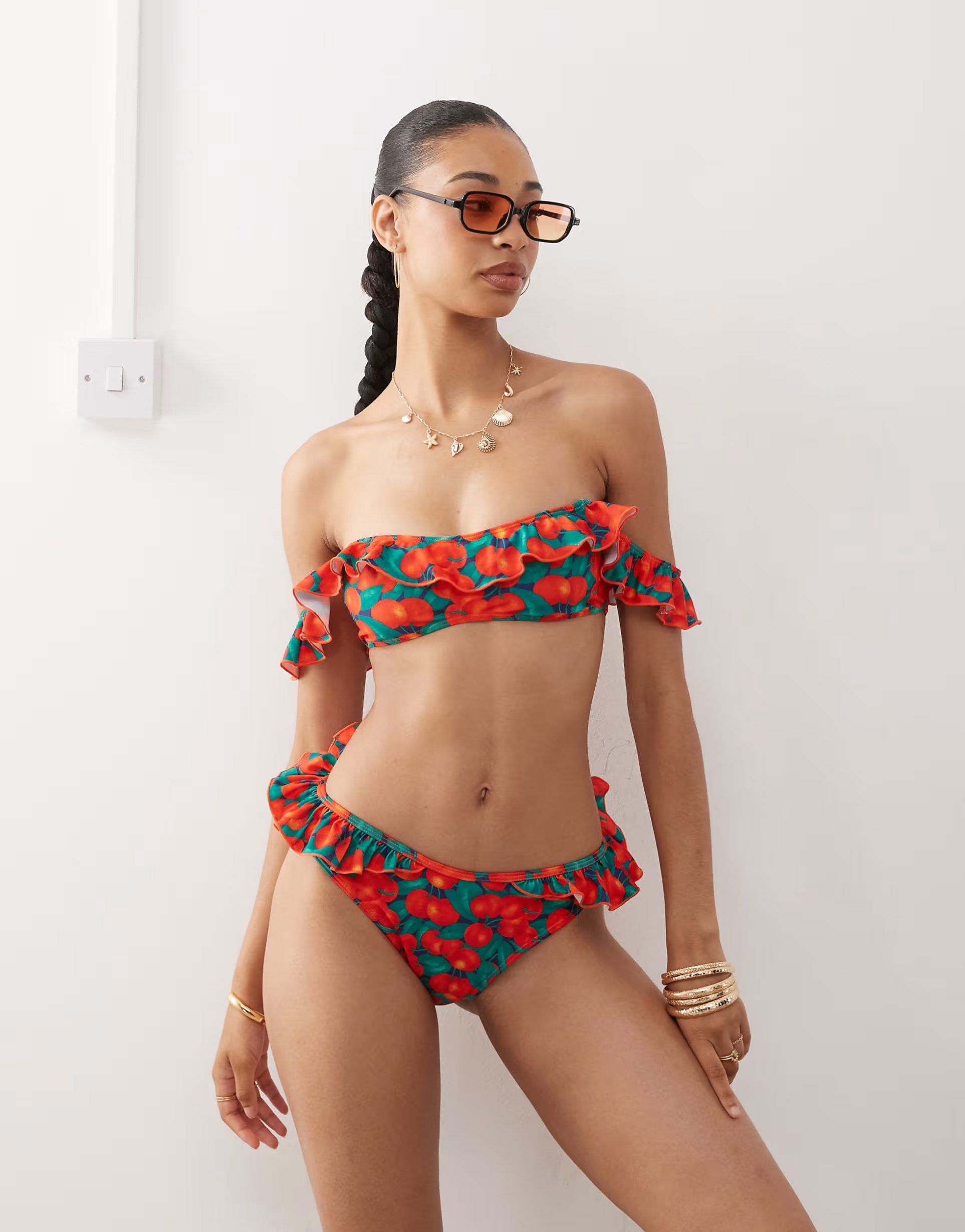 Bikini à volants – Imprimé oranges