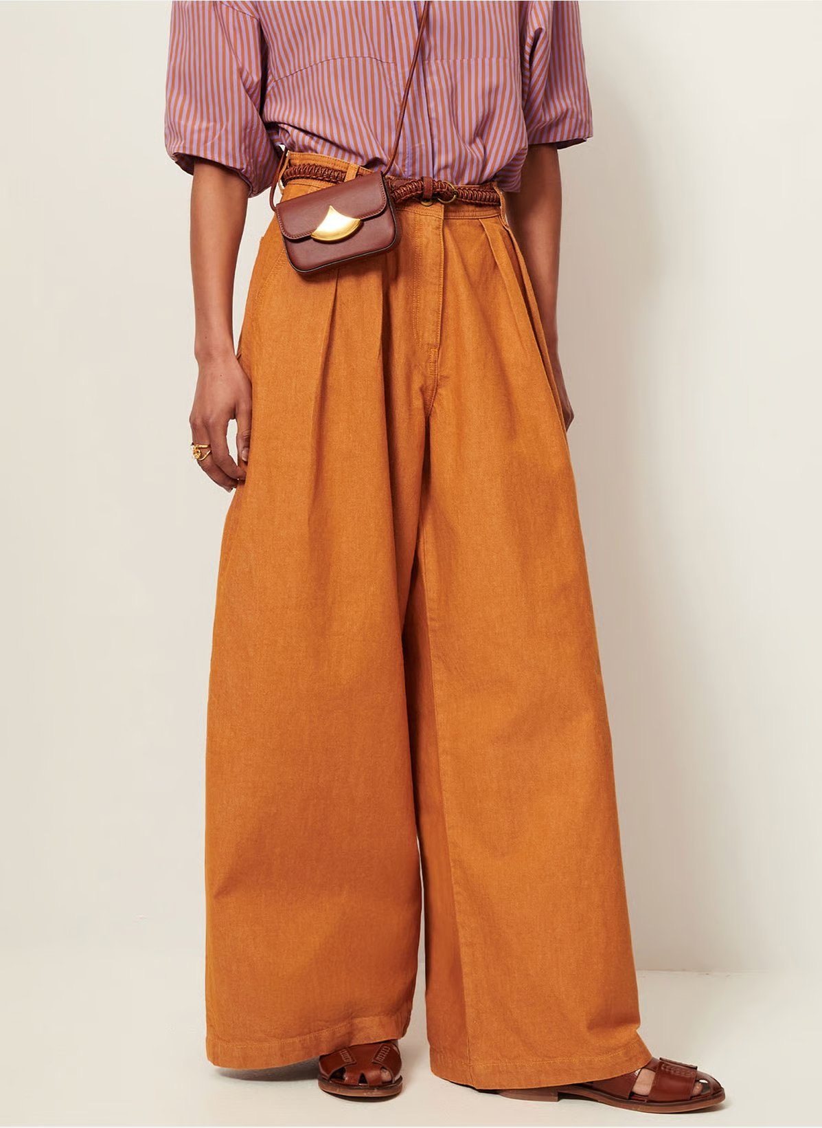 Pantalon large en coton diego – Beige