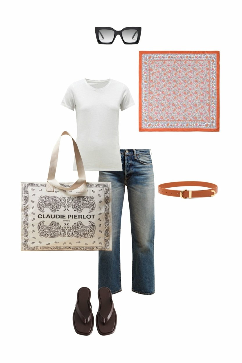 Look d’été en jean bleu et t-shirt blanc : misez sur les accessoires
