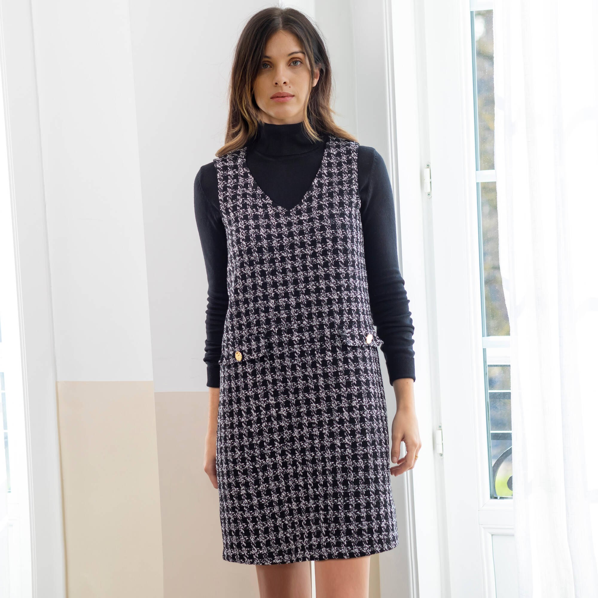 Robes droites en tweed à carreaux pour femme