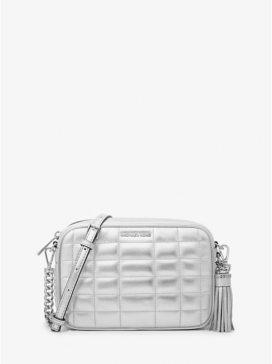 Sac à bandoulière Jet Set de taille moyenne en cuir matelassé métallisé