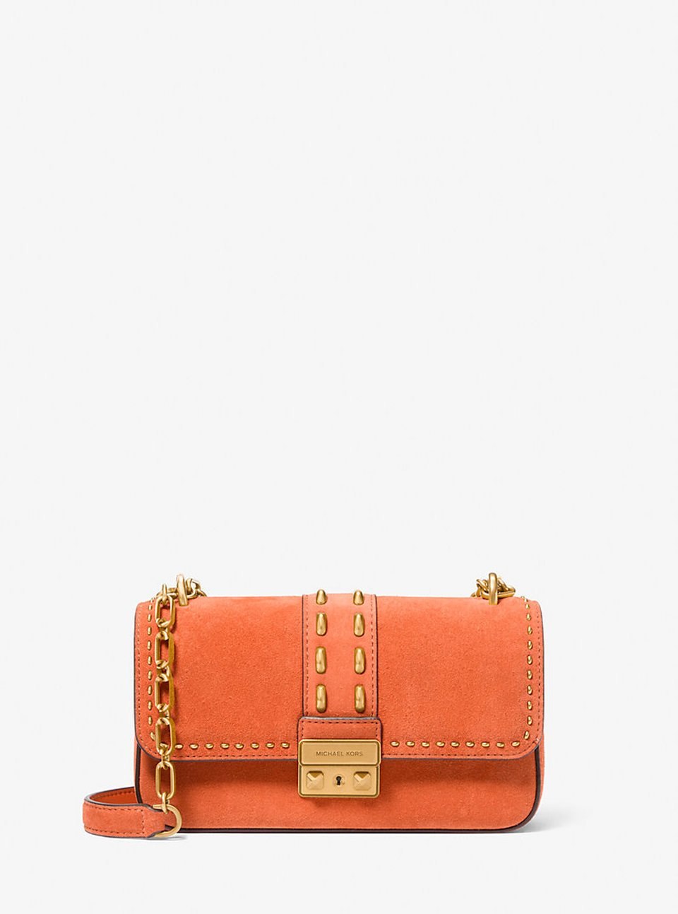 Michael Kors&nbsp;&ndash;&nbsp;Petit sac port&eacute; &eacute;paule Tribeca en daim clout&eacute; &agrave; 325&nbsp;&euro; chez Michael Kors