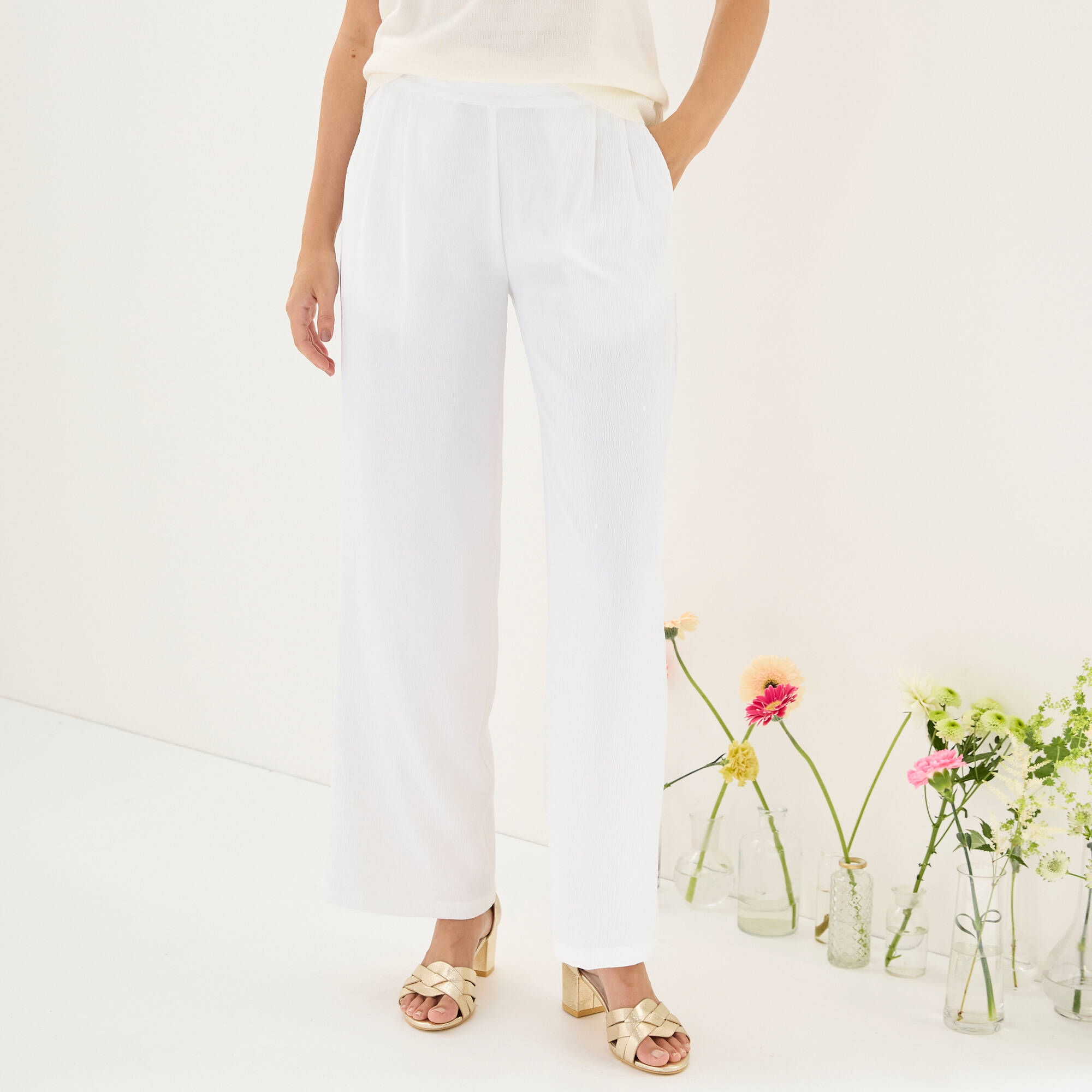 Lora Zellini&nbsp;&ndash;&nbsp;Pantalon large taille haute &agrave; enfiler, cr&ecirc;pe fluide &ndash; Blancheporte &agrave; <del>35,99&nbsp;&euro;</del>&nbsp;14,39&nbsp;&euro; chez Blancheporte