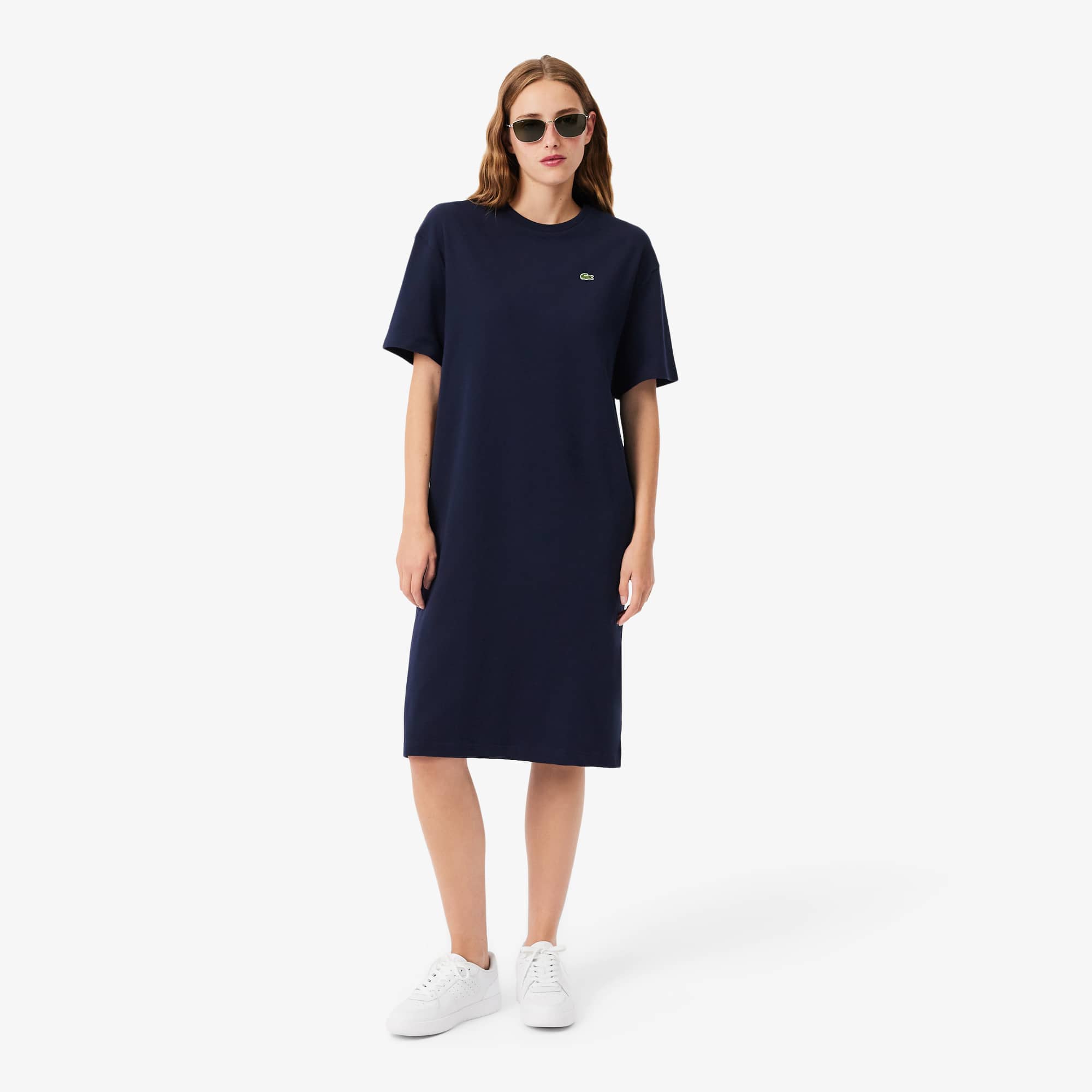 Lacoste Robe t-shirt oversize coton Taille 36 Bleu Nuit