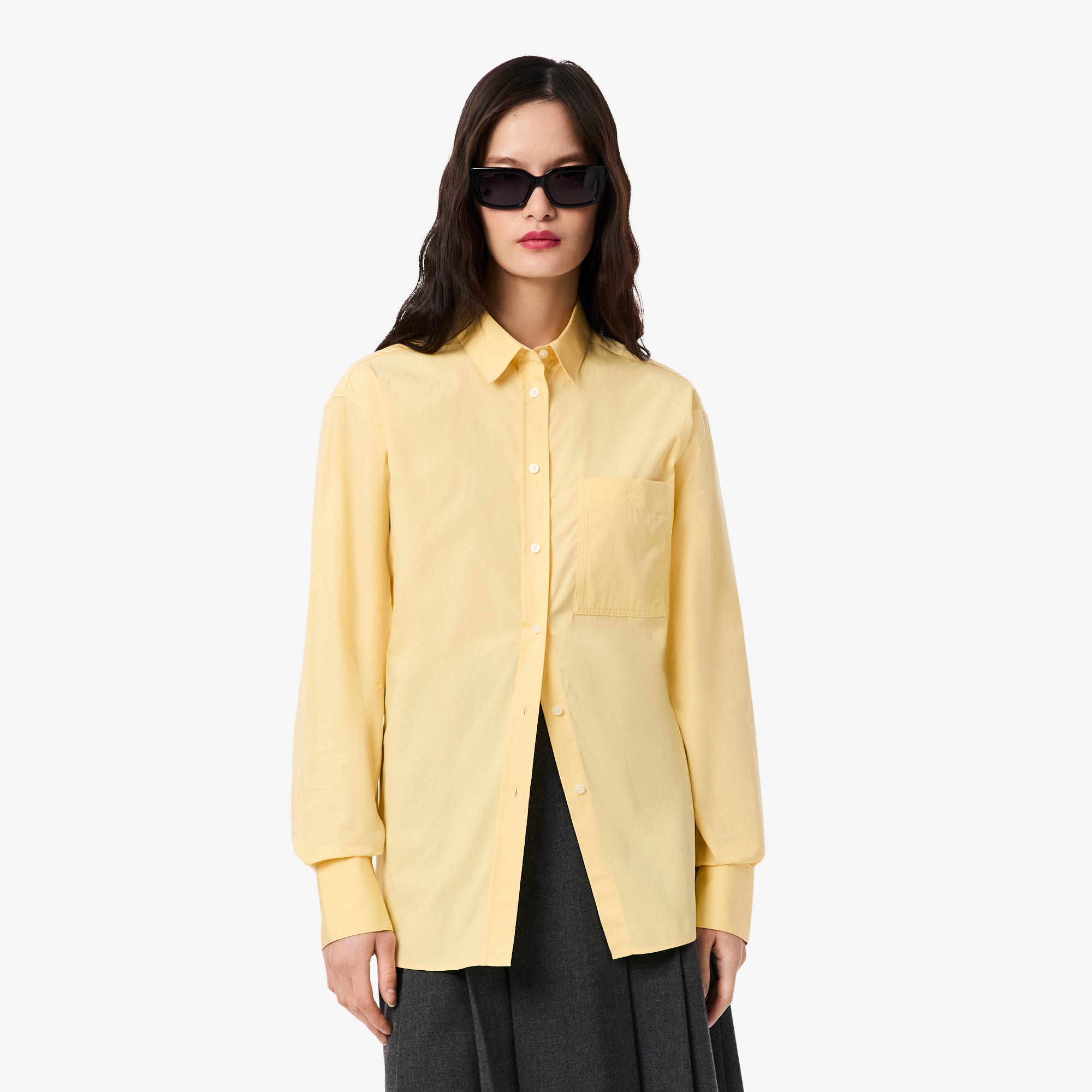 Lacoste Chemise oversize en popeline de coton Taille 38 Jaune