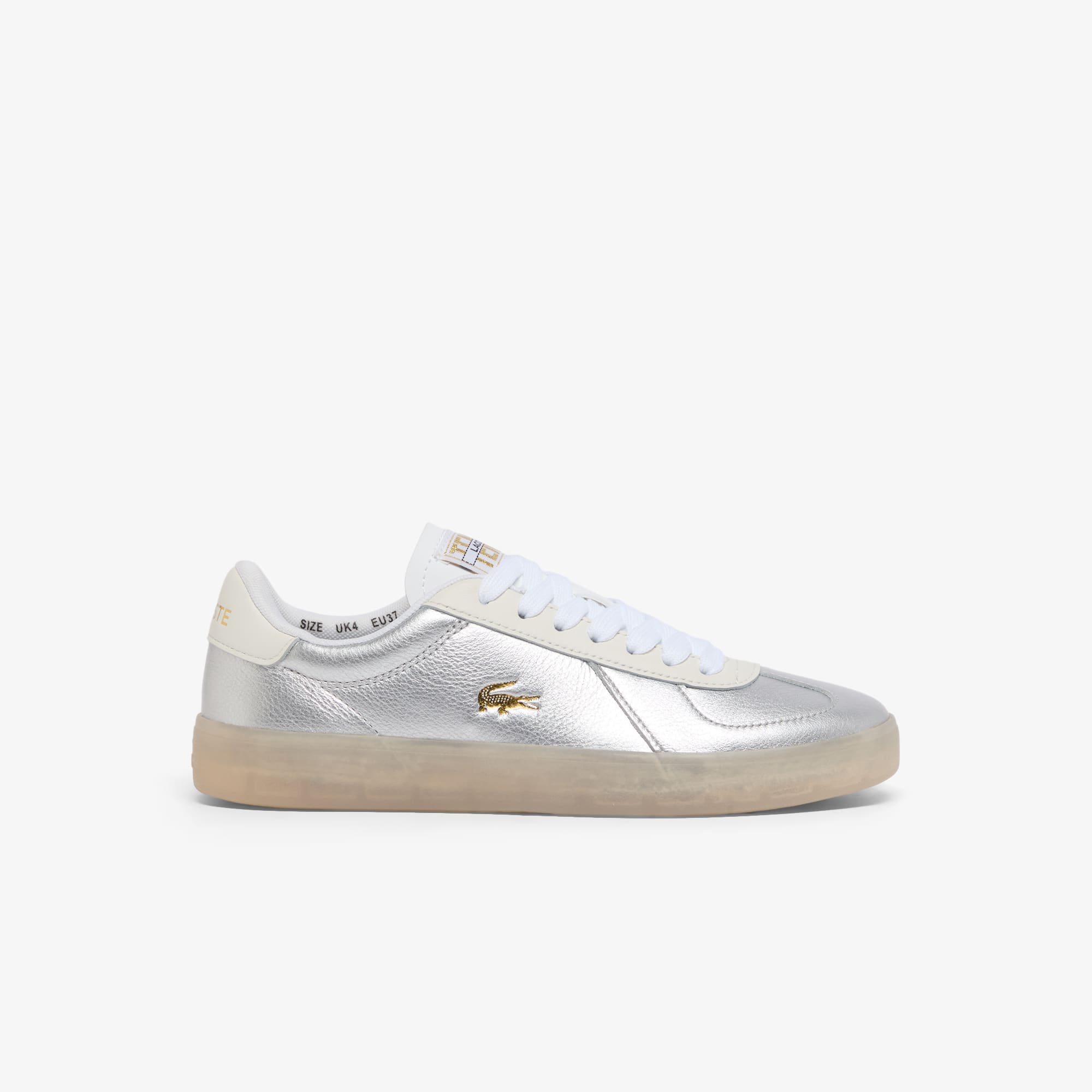 Lacoste Sneakers Baseshot Pro femme en cuir Taille 36 Argent&eacute;/beige