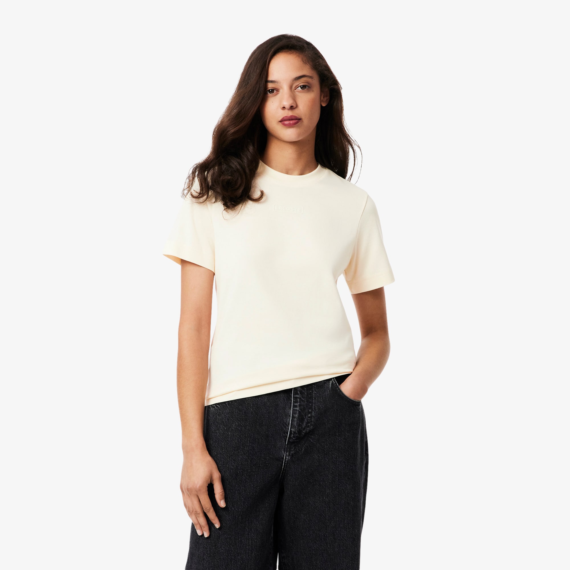 Lacoste T-shirt coton imprim&eacute; Taille 34 Blanc &Eacute;cru