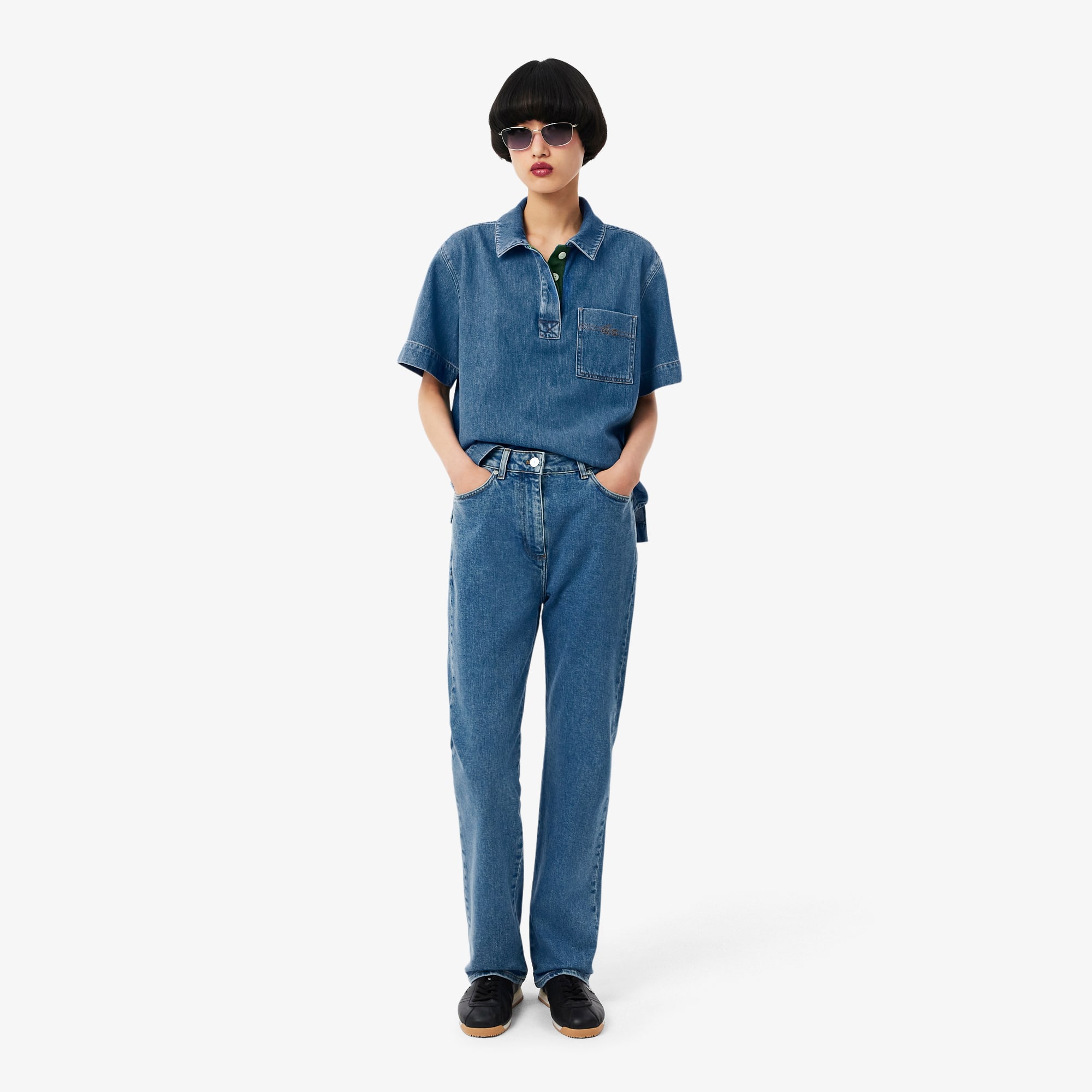 Lacoste Jean denim taille haute straight fit Taille 46 Bleu Chine