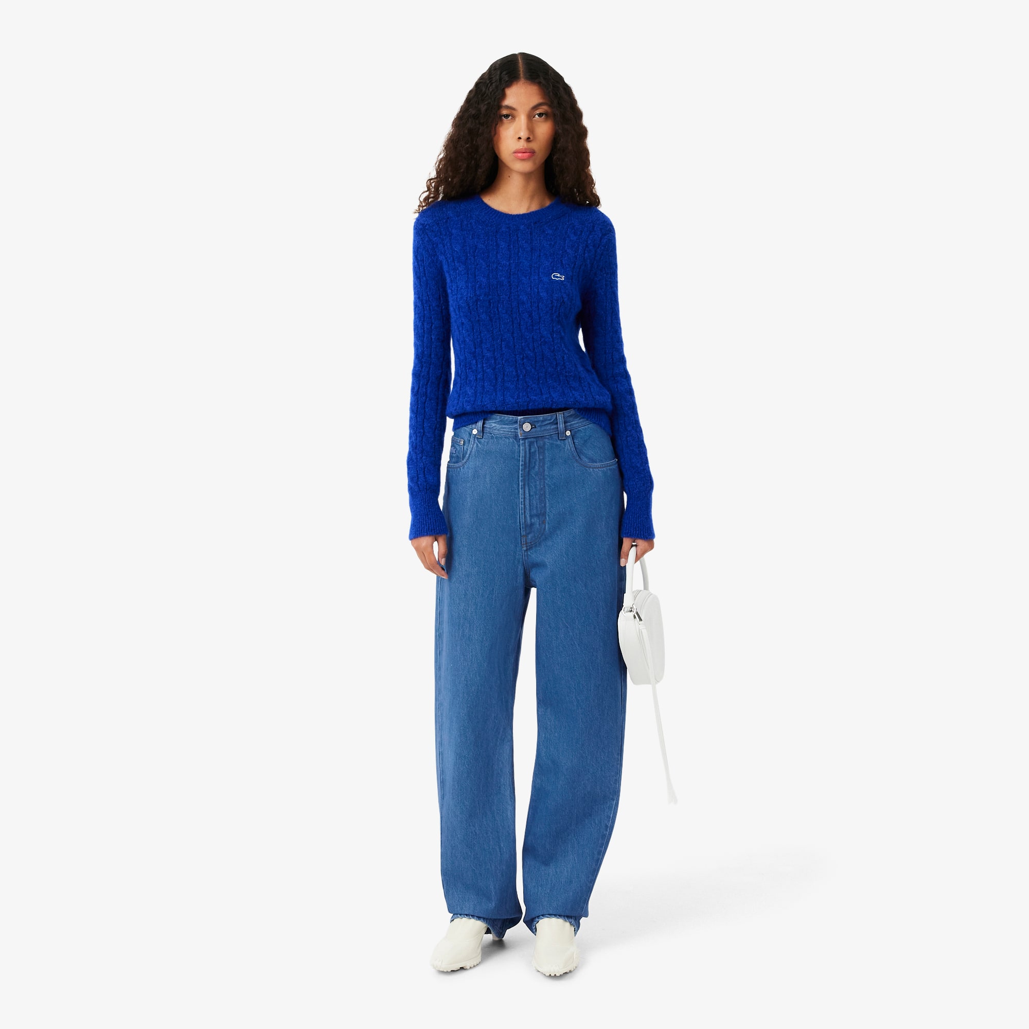Lacoste Jean barrel denim wide fit D&eacute;fil&eacute; Taille 30 Blanc