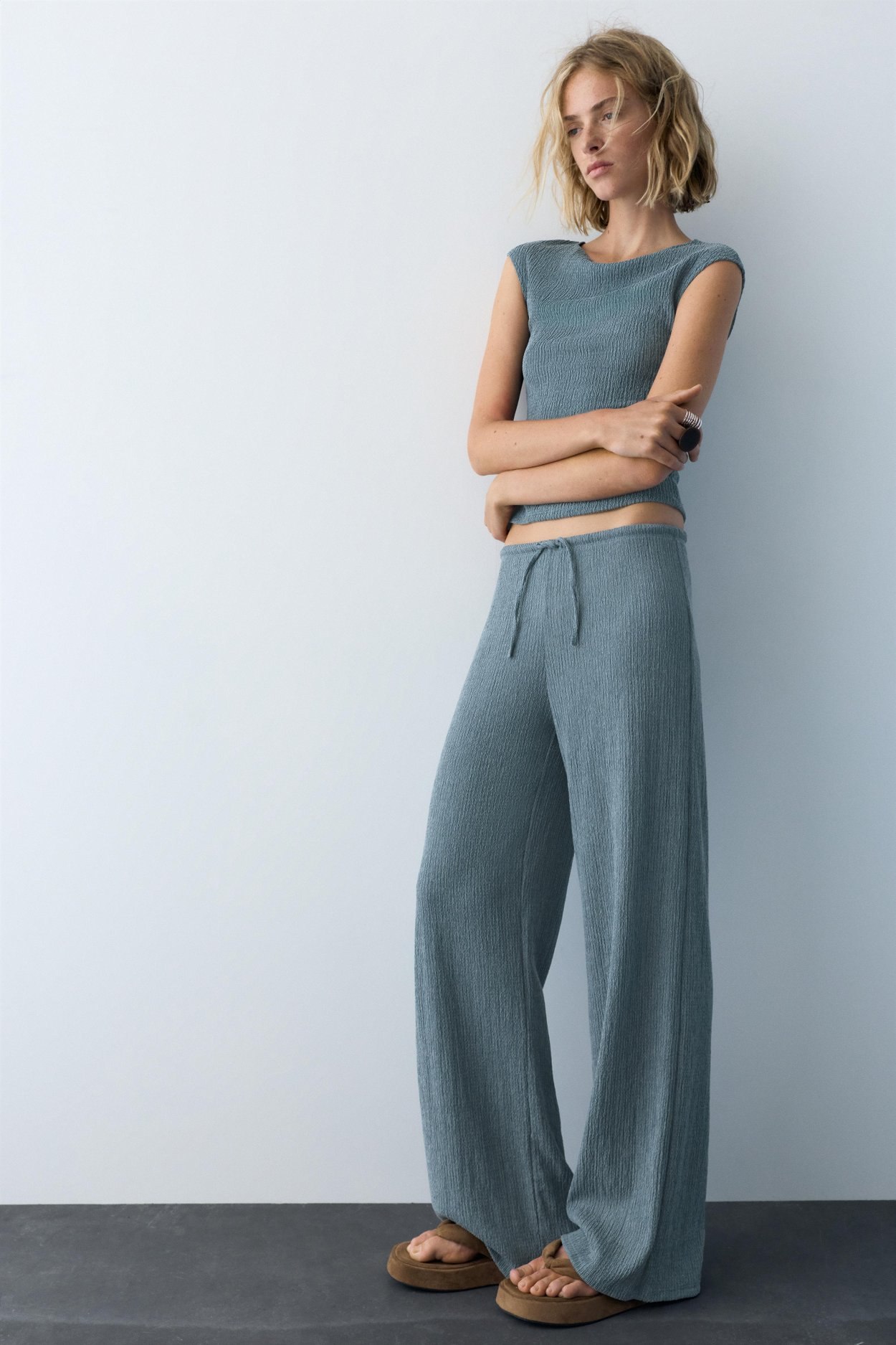 Pantalon Wide Leg En Gaze De Cotton