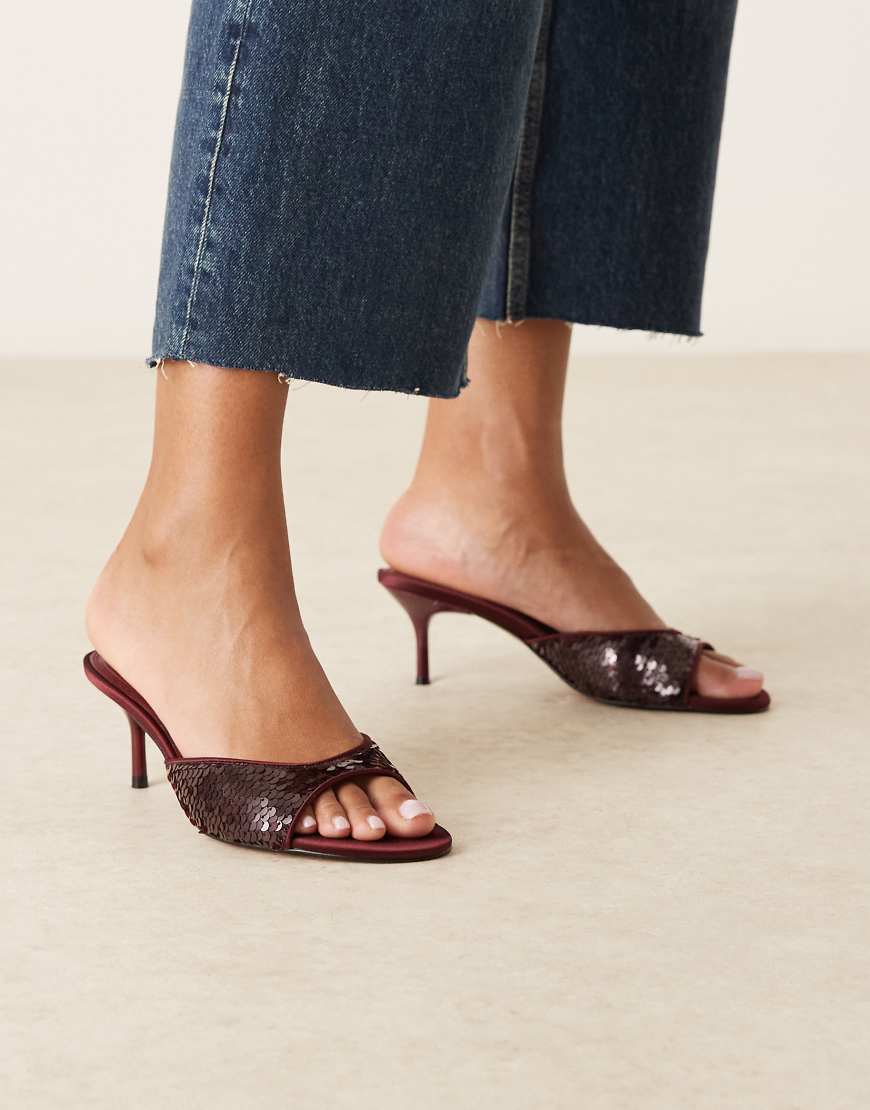 ASOS DESIGN &ndash; Hush &ndash; Mules &agrave; talon mi-haut orn&eacute;es de sequins &ndash; Bordeaux-Rouge