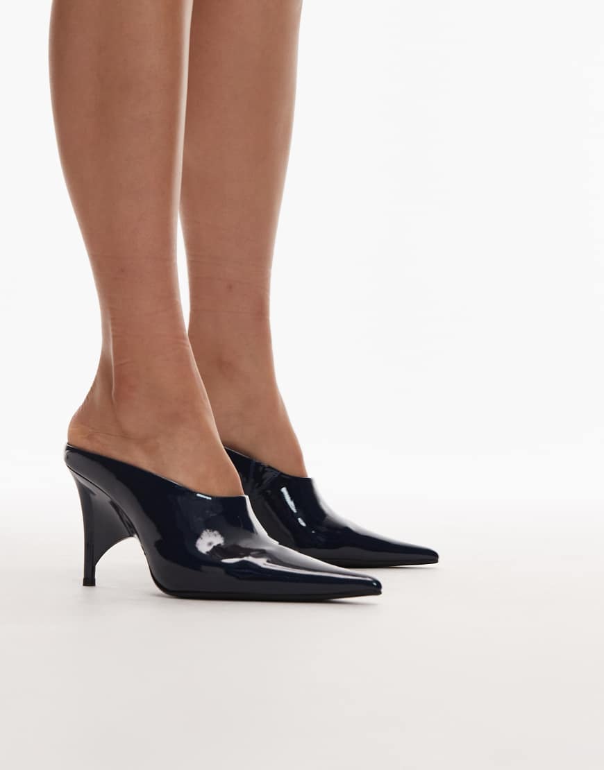 Jeffrey Campbell &ndash; Favrile &ndash; Mules &agrave; talon &ndash; Marine verni-Bleu marine