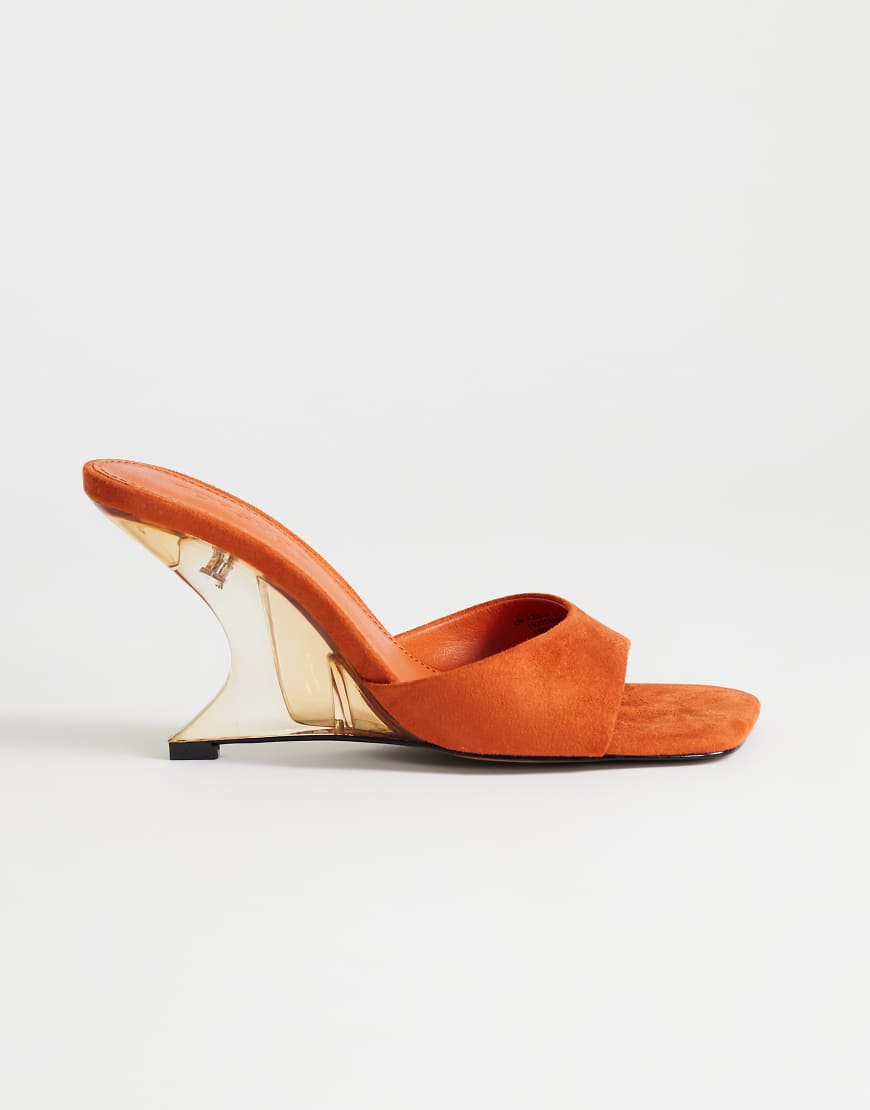 Topshop&nbsp;&ndash;&nbsp;Topshop &ndash; Esme &ndash; Mules &agrave; talon haut compens&eacute; transparent &ndash; Orange &agrave; 59.99&nbsp;&euro; chez ASOS