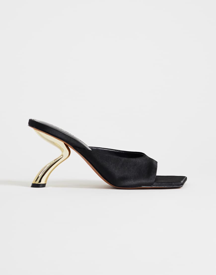 Topshop &ndash; Nicole &ndash; Mules &agrave; talon angulaire mi-haut en satin &ndash; Noir
