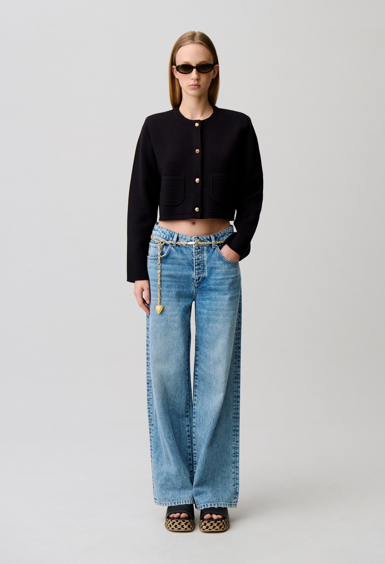 Jean denim droit large d&eacute;lav&eacute;
