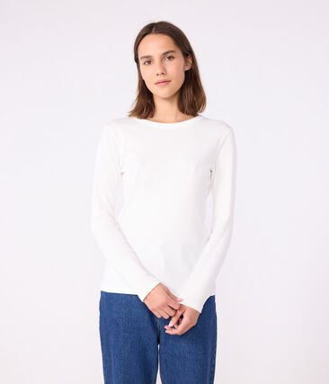 Tee-shirt l&rsquo;Iconique manches longues en c&ocirc;te unie femme Petit Bateau &ndash; blanc &ndash; Taille XXS