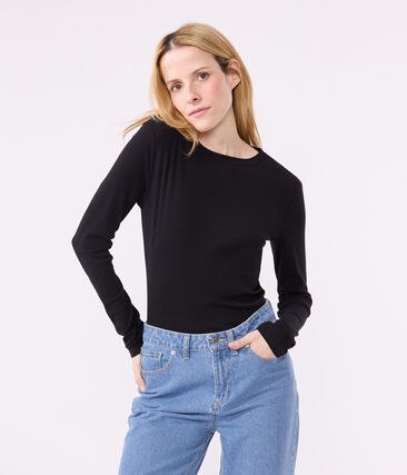 Tee-shirt l&rsquo;Iconique manches longues en c&ocirc;te unie femme Petit Bateau &ndash; noir &ndash; Taille XXS