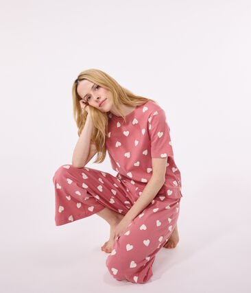Pyjama en coton imprim&eacute; caur femme Petit Bateau &ndash; rose &ndash; Taille XXS