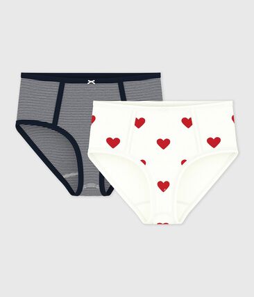 Lot de 2 culottes taille haute caur et rayure en coton femme Petit Bateau &ndash; multicouleur &ndash; Taille XXS