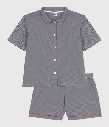 Pyjama short femme en coton boutonn&eacute; &agrave; rayures Petit Bateau &ndash; bleu &ndash; Taille XXS