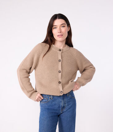 Cardigan femme en laine et coton uni Petit Bateau &ndash; marron &ndash; Taille XXS