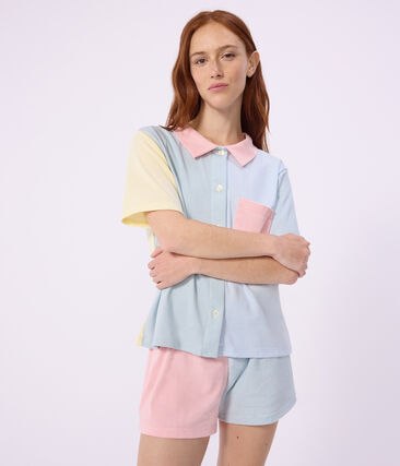 Pyjama short boutonn&eacute; femme en coton &agrave; rayures Petit Bateau &ndash; blanc &ndash; Taille XL