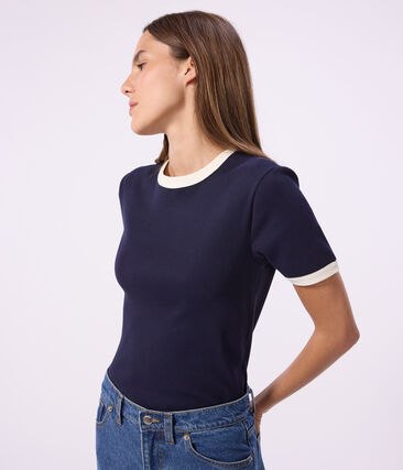 Tee-shirt femme en coton manches courtes uni Petit Bateau &ndash; bleu &ndash; Taille XXS