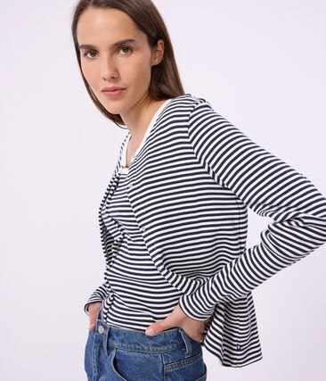 Cardigan femme en coton &agrave; rayures Petit Bateau &ndash; bleu &ndash; Taille XL