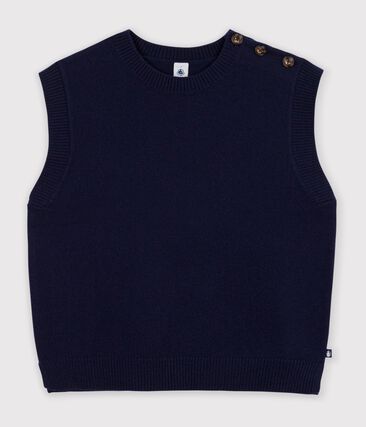 Pull sans manches femme en laine et coton uni Petit Bateau &ndash; bleu &ndash; Taille XL
