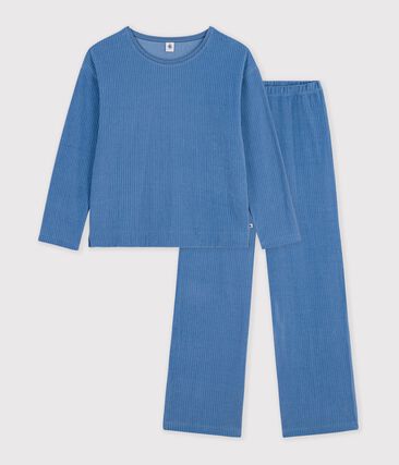 Pyjama femme en velours c&ocirc;tel&eacute; uni Petit Bateau &ndash; bleu &ndash; Taille XL