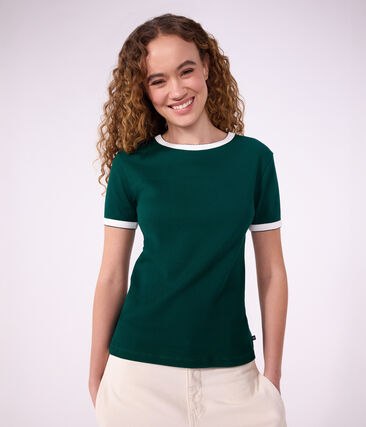 Tee-shirt femme en coton manches courtes uni Petit Bateau &ndash; vert &ndash; Taille XL