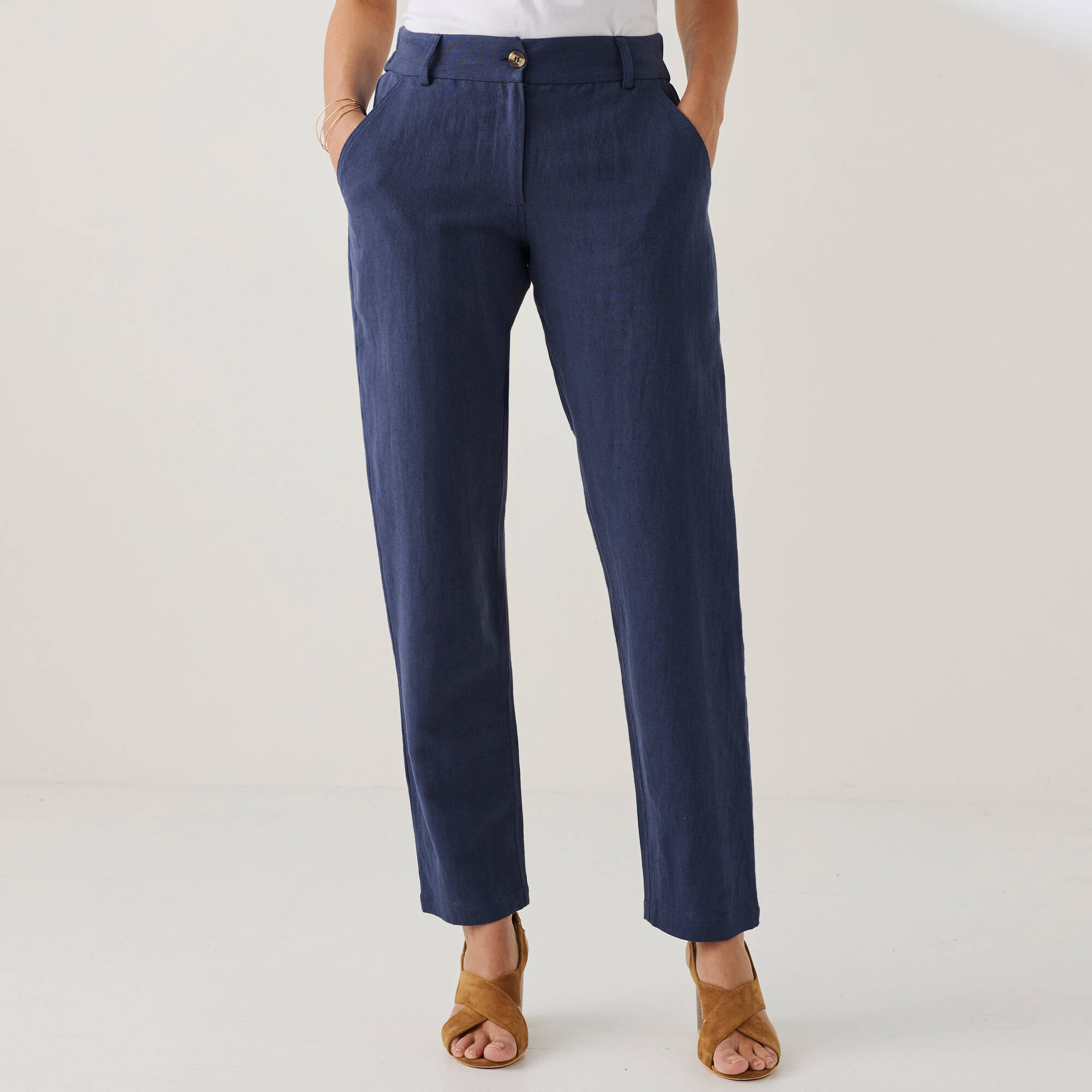 Pantalons &agrave; effet lin naturel pour femme