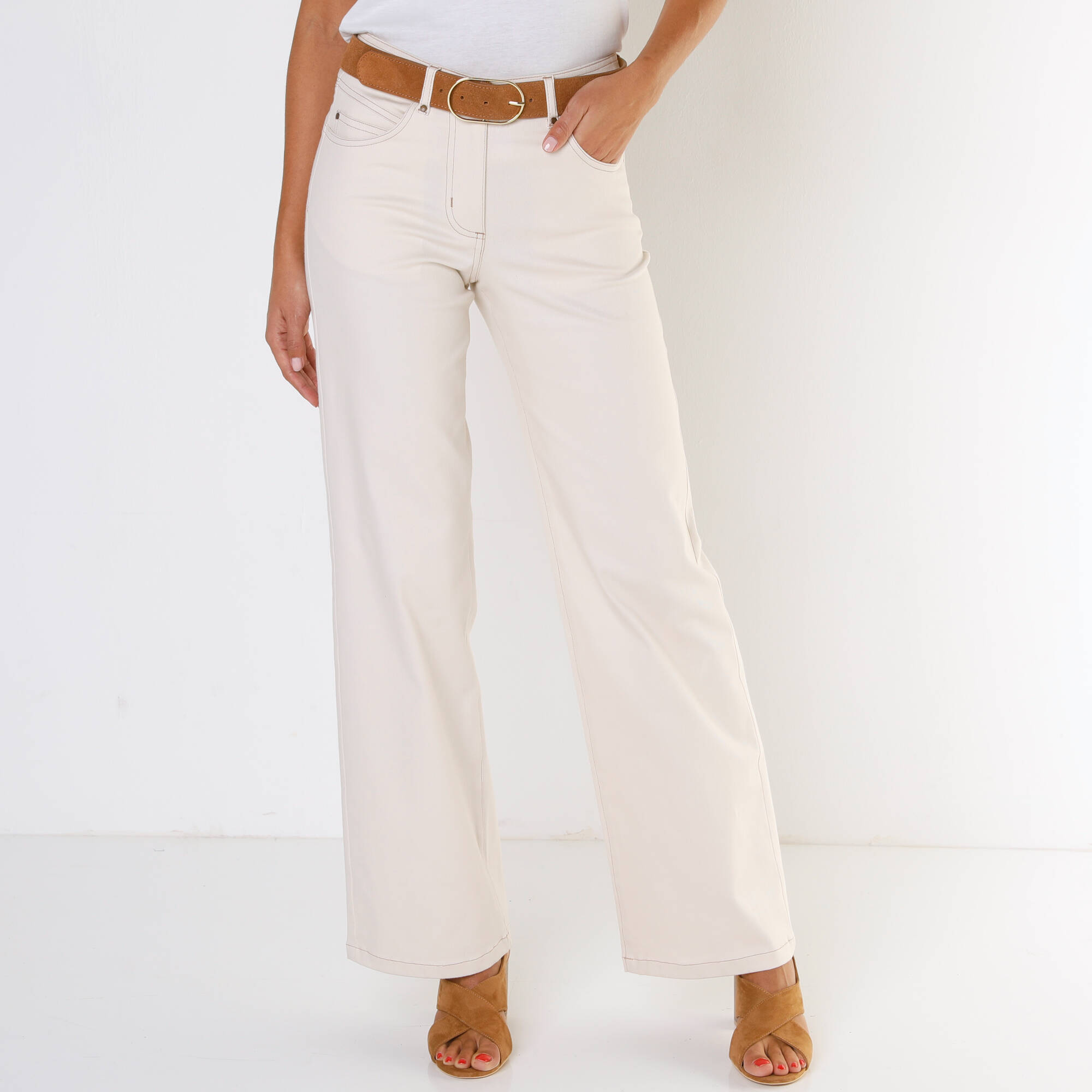 Pantalon couleur coupe large 5 poches &ndash; Blancheporte