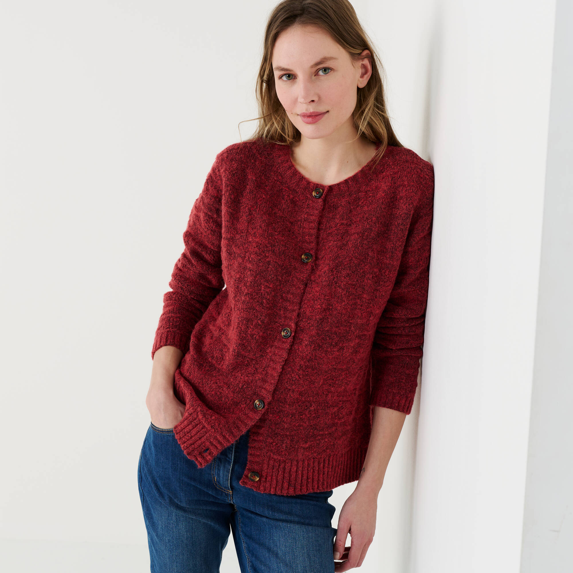 Gilet boutonn&eacute;, maille fantaisie en laine m&eacute;lang&eacute;e &ndash; Blancheporte