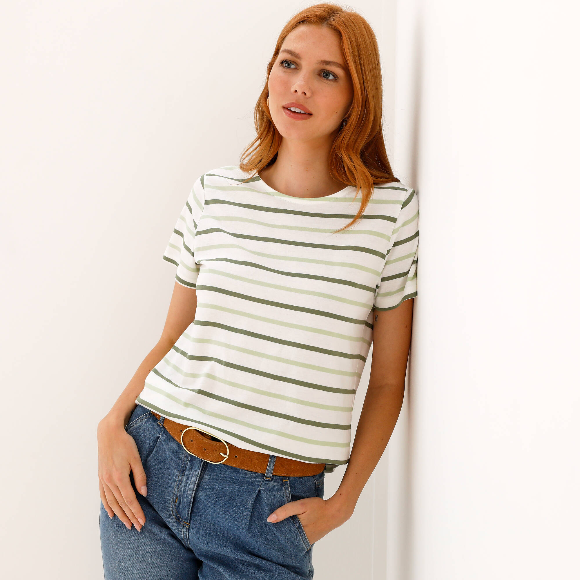 T-shirt ray&eacute; manches courtes, maille jersey &ndash; Blancheporte