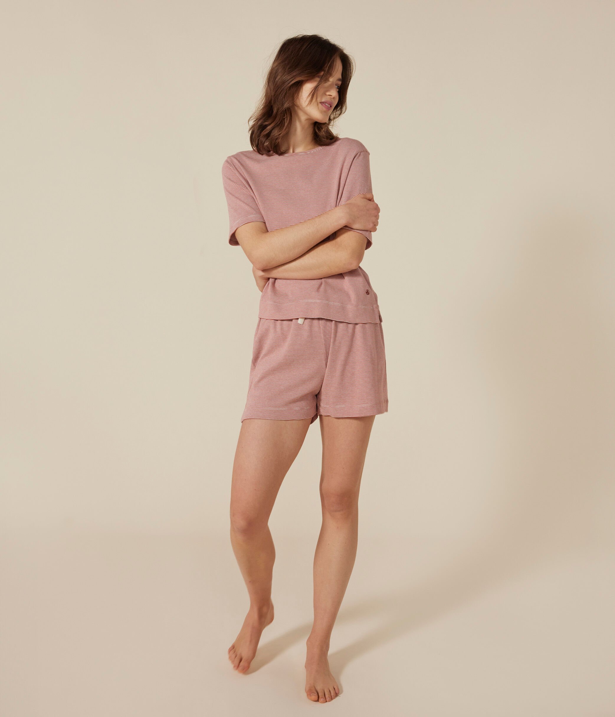 Petit Bateau – Pyjama short et tee-shirt en coton rayé femme à 60 € chez Petit Bateau