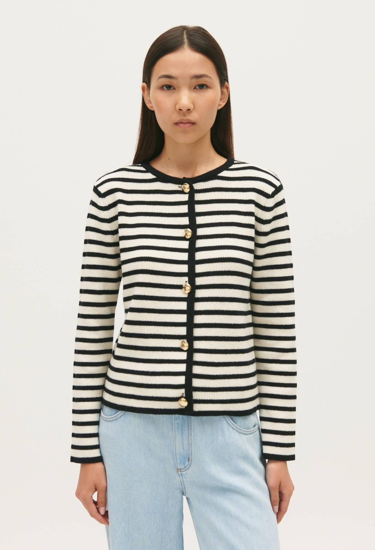 Claudie Pierlot – CARDIGAN RAYURES BICOLORES à 245 € chez Claudie Pierlot