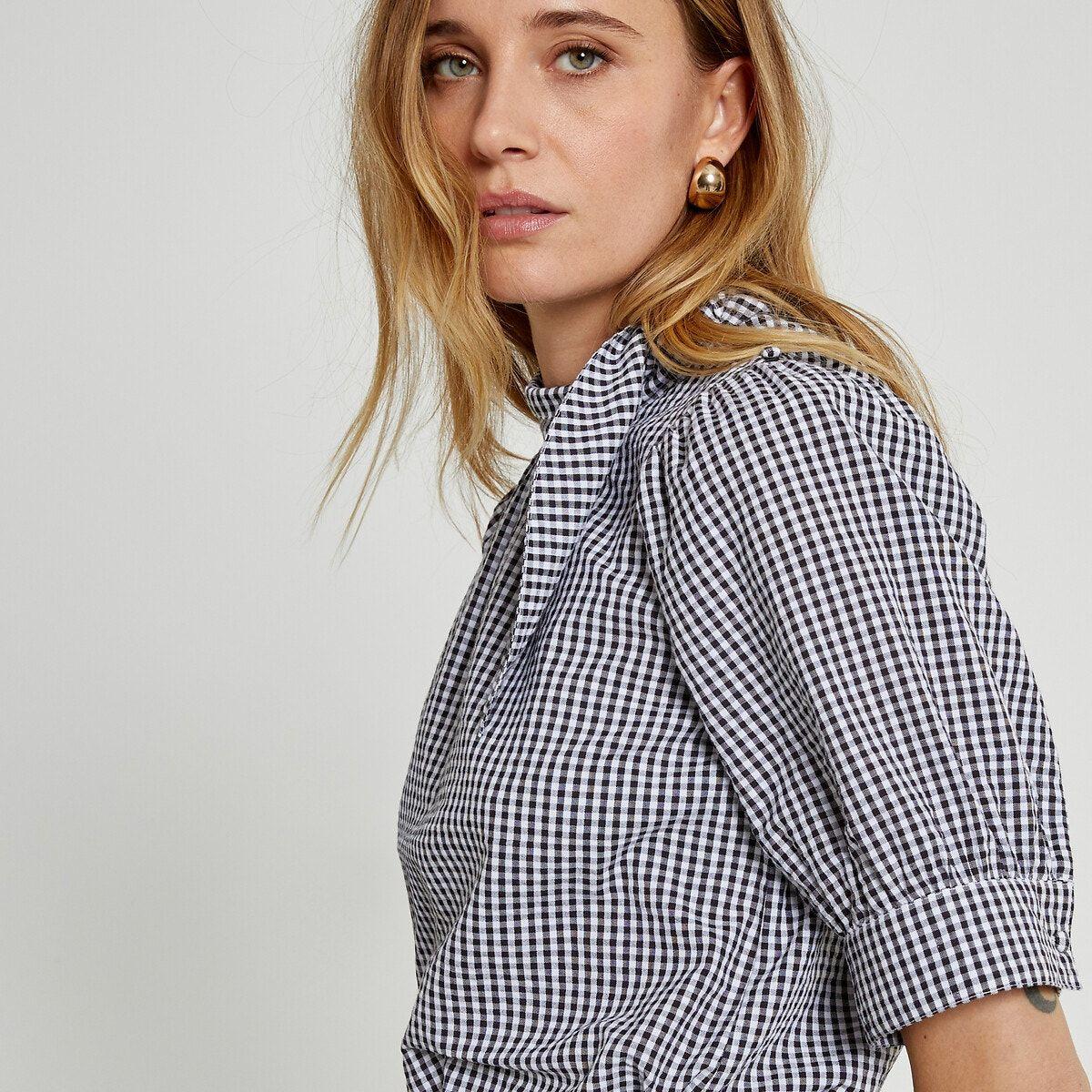 La Redoute Collections – Blouse à lavallière, imprimé vichy à 34,99 € chez La Redoute