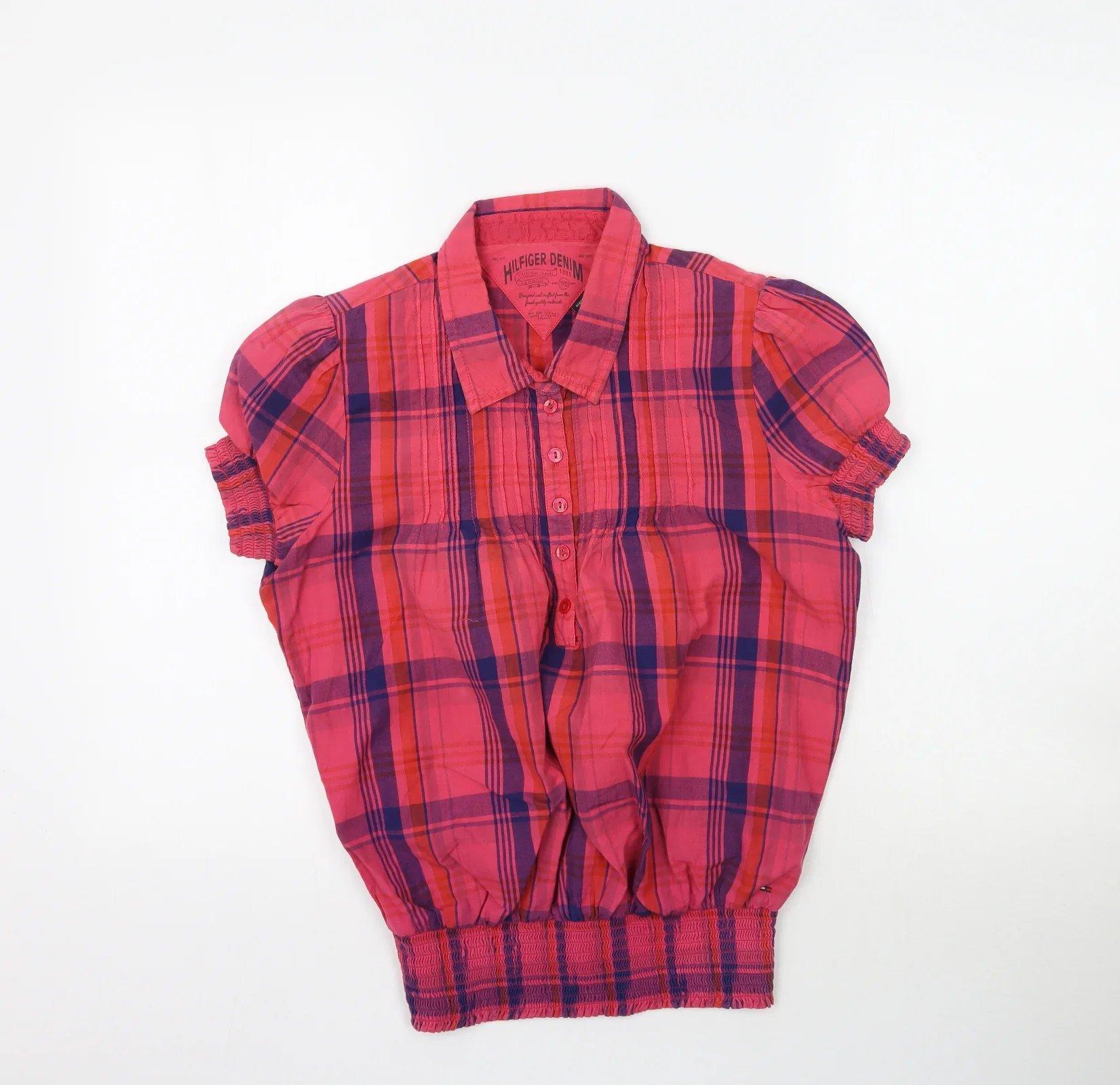 Tommy Hilfiger Womens Pink Plaid Basic Blouse Size M