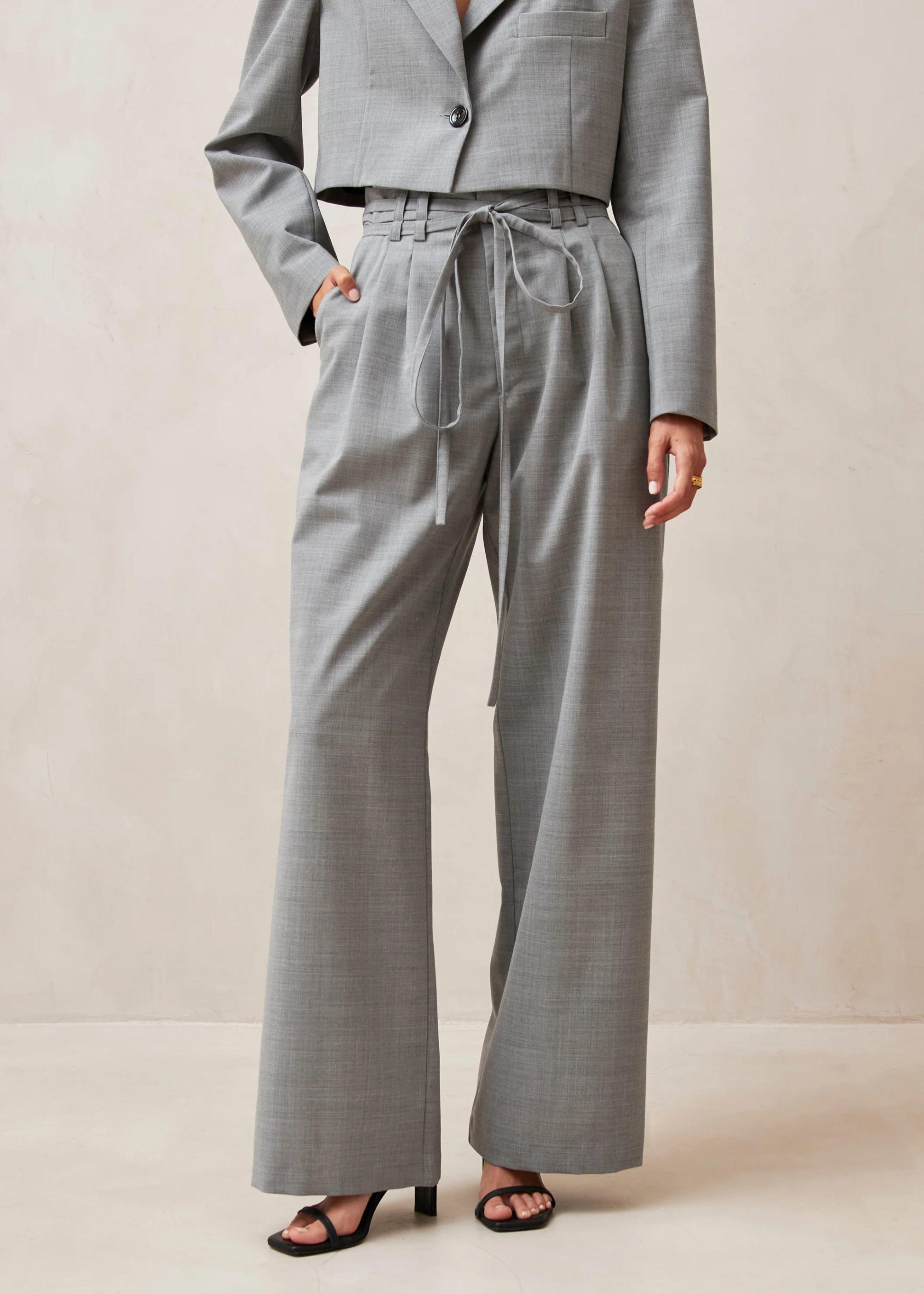 Kathy – Pantalon en Laine Mélangée Gris