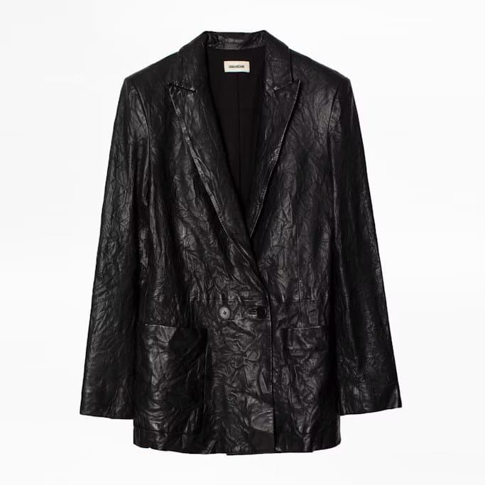 Veste Visko Cuir Froissé Noir