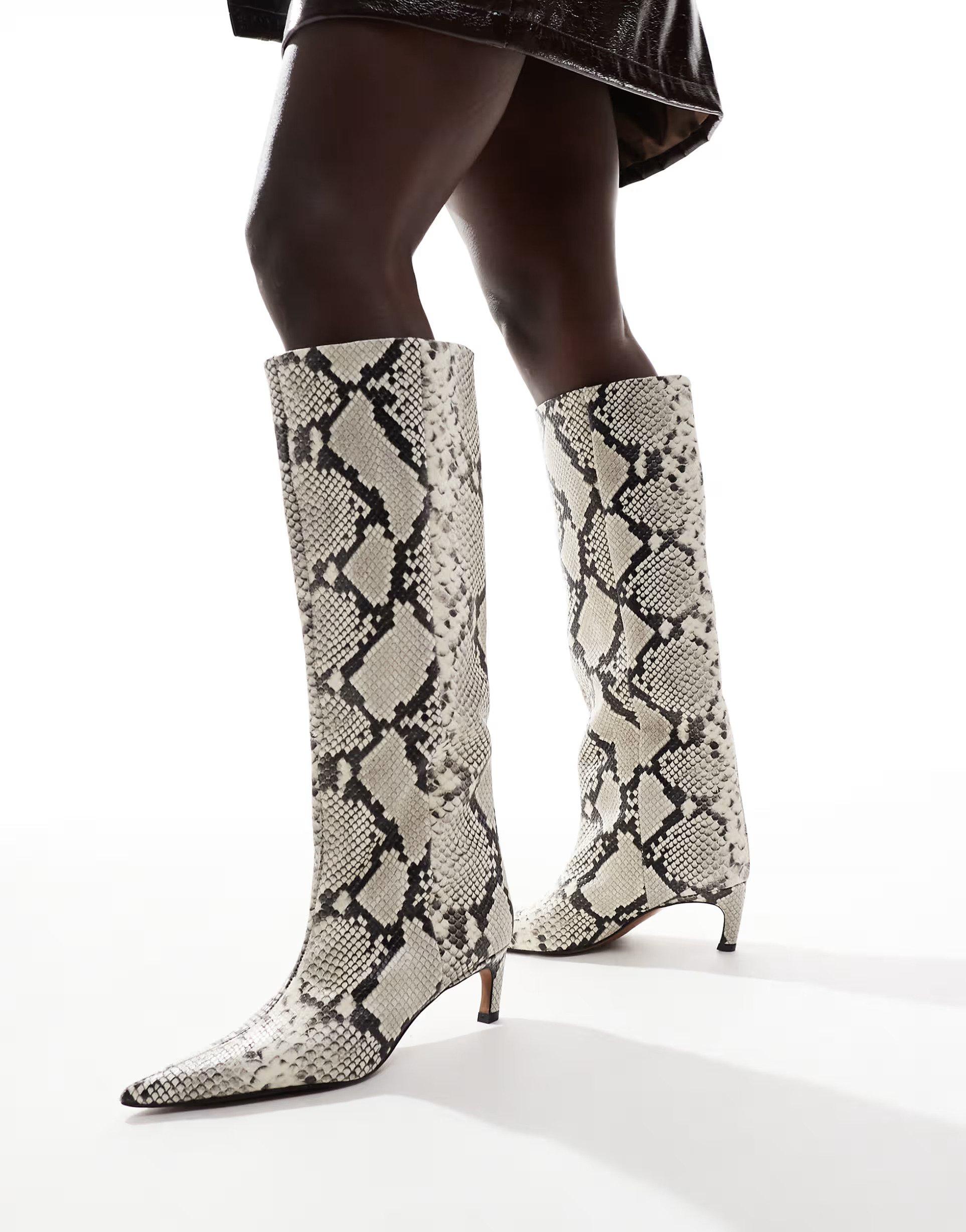 Cleo – Bottes montantes effet serpent en cuir de qualité supérieure à petit talon