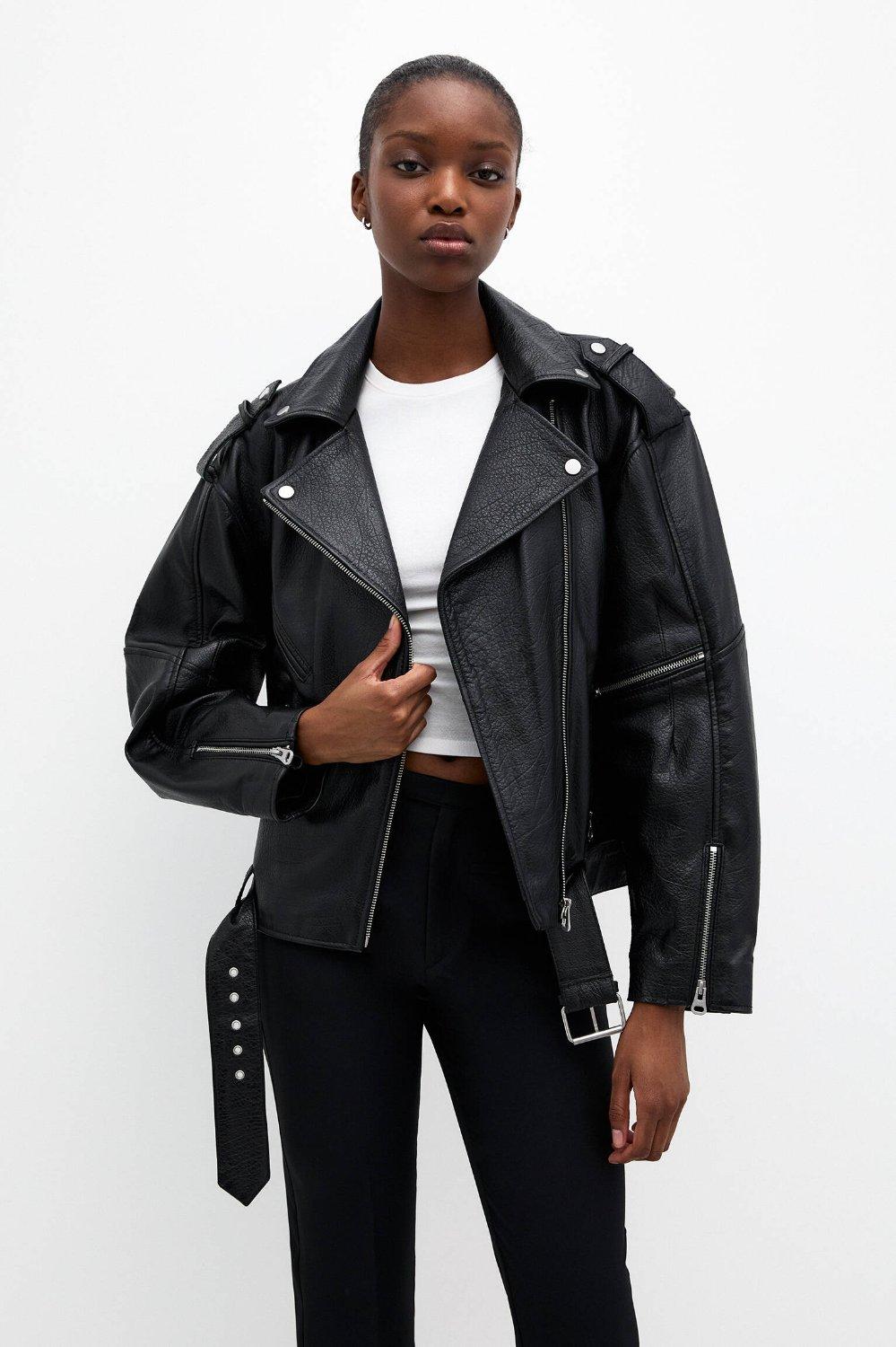 Pull&Bear – Blouson Motard 100 % Cuir à 159.99 € chez Pull&Bear